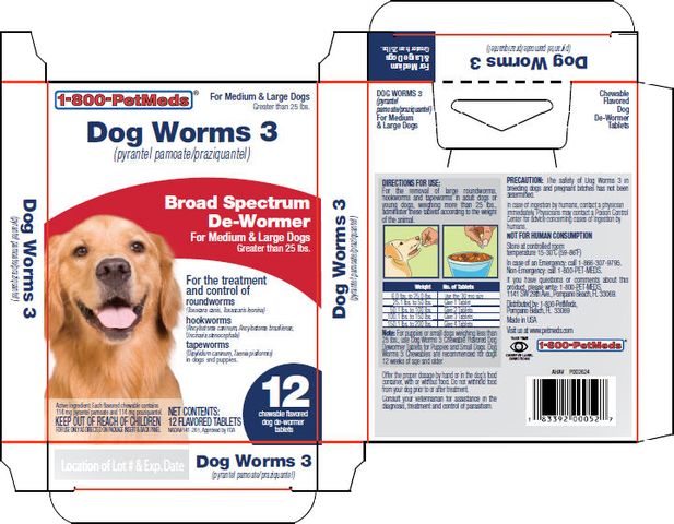 1-800-PetMeds ® Dog Worms 3 (pyrantel pamoate/praziquantel)