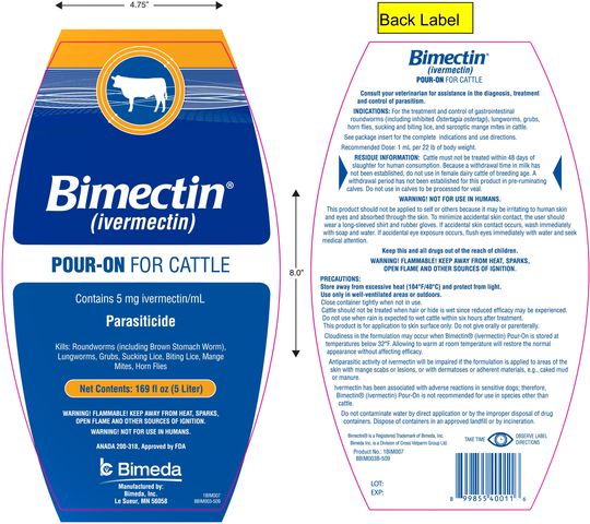 Bimeda, Inc. Division of Cross Vetpharm Group (ivermectin) Bimectin Pour-On for Cattle ANADA 200-318, Approved by FDA Contains 5 mg ivermectin/mL Parasiticide Consult you veterinarian for assistance in the diagnosis, treatment and control of <a href=