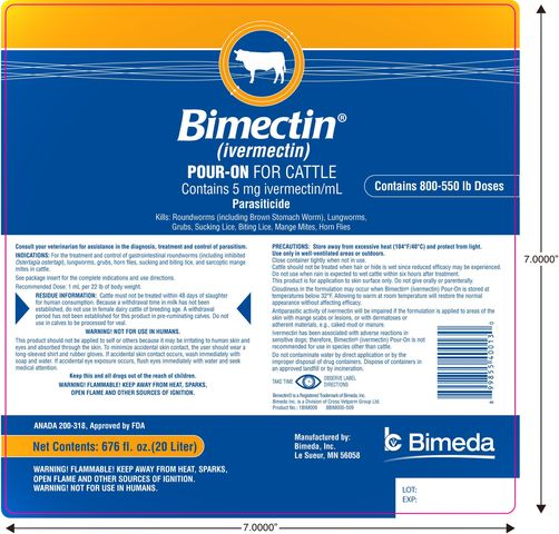 Bimeda, Inc. Division of Cross Vetpharm Group (ivermectin) Bimectin Pour-On for Cattle ANADA 200-318, Approved by FDA Contains 5 mg ivermectin/mL Parasiticide Consult you veterinarian for assistance in the diagnosis, treatment and control of <a href=