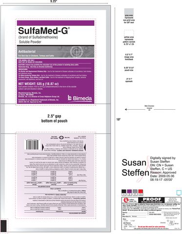 Bimeda, Inc. Division of Cross Vetpharm Group SulfaMed-G (brand of Sulfadimethoxine) Soluble Powder ANADA 200-376, Approved by FDA