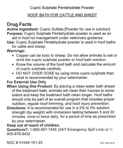 Cupric Sulfate Pentahydrate Label