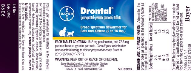 Drontal ® (praziquantel/pyrantel pamoate)Tablets Broad Spectrum Dewormer For Cats And Kittens