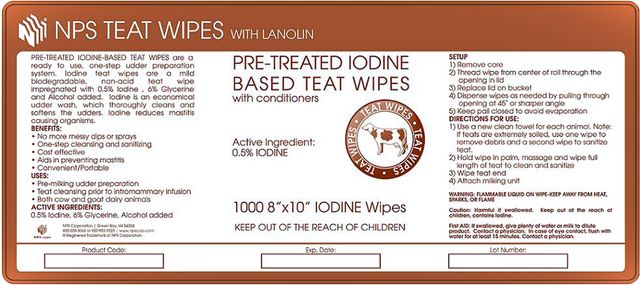 NPS Teat Wipes with Lanolin Pre-Treated Iodine based Teat Wipes with Conditioner