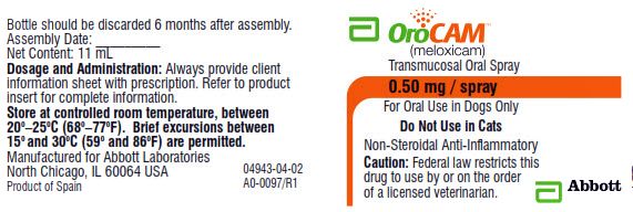OroCAM ™ (meloxicam) Transmucosal Oral Spray Non-steroidal anti-inflammatory drug for oral use in dogs only.