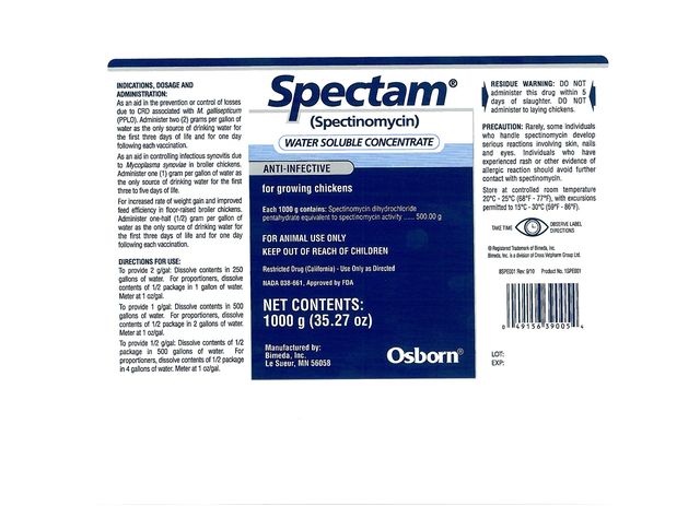 Spectam Water Soluble Concentrate (spectinomycin) NADA 038-661, Approved by FDA Bimeda, Inc. Division of Cross Vetpharm Group